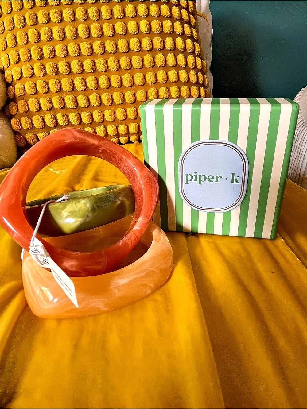 piper-k Resin Bangle Bracelet Set Orange & Green NWT